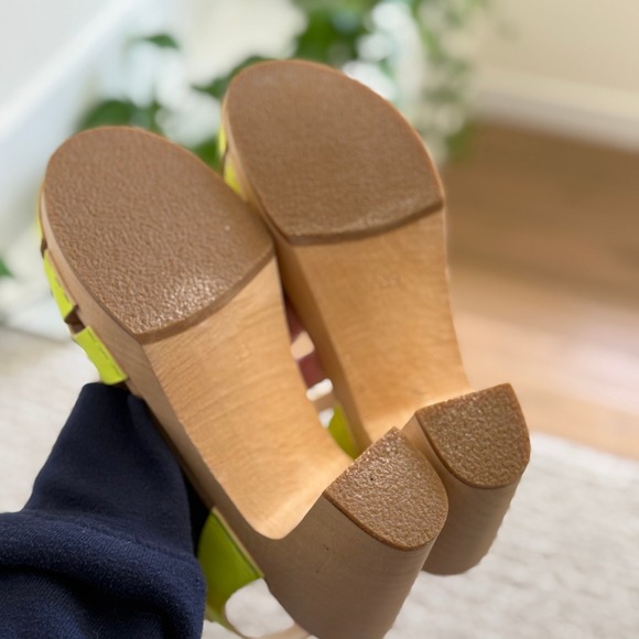 NEW SWEDISH HASBEENS KRINGLAN NEON Yellow Leather Platform Clog Sandals Women 9 - Picture 9 of 13